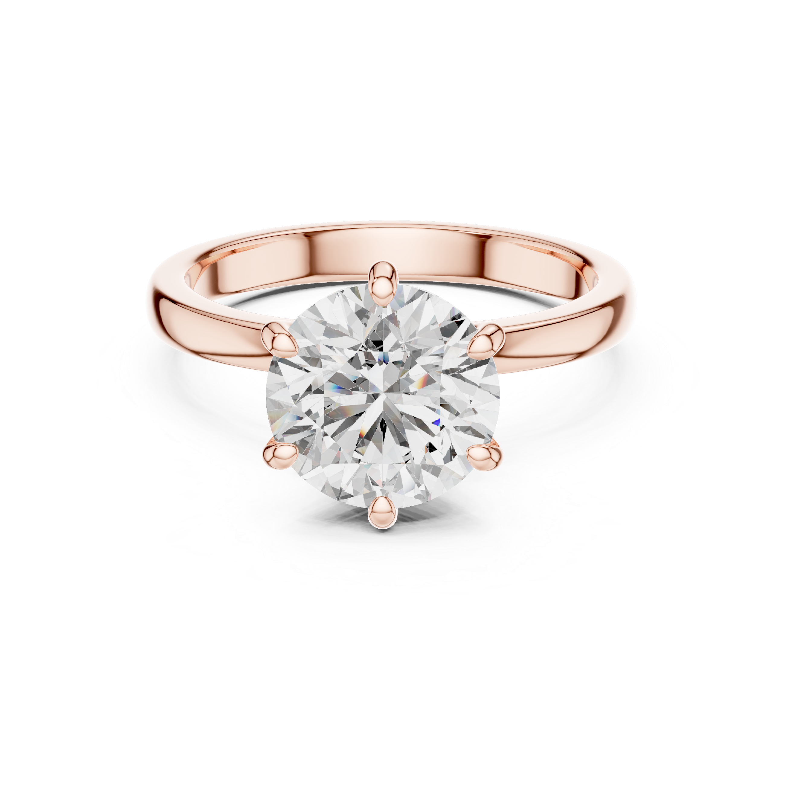 Rose gold ring with a large diamond on a white background